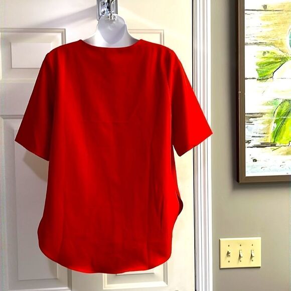 Flawless Red High Low Elbow Sleeve Pullover Blouse with a Curved Hemline- Med - Picture 6 of 10